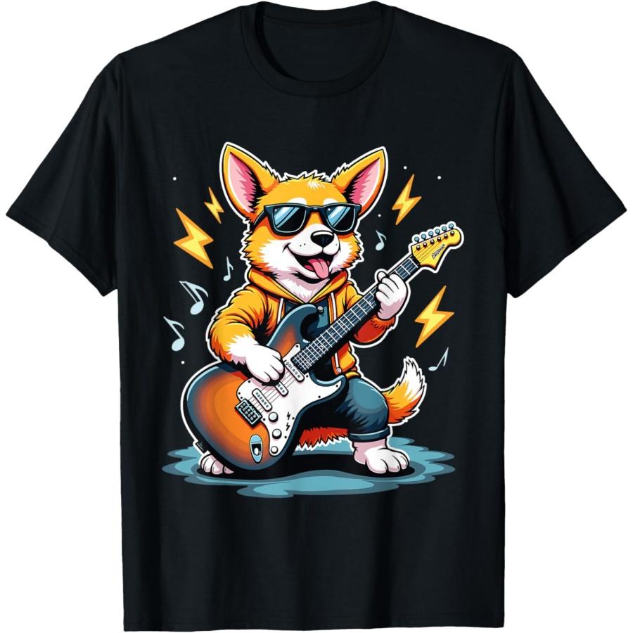 Dog Fox Playing Guitar Rock Star Rock and Roll For Men Women T-Shirt S
