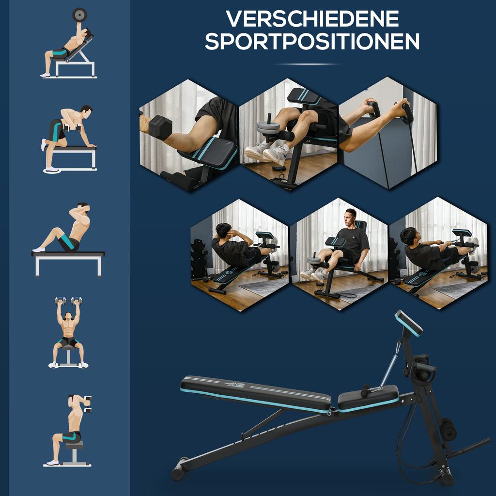Foldable Weight Bench, Adjustable Strength Training Sit Up Ab Bench, Incline/Decline, Blue