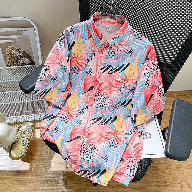 Women's Street Daily Shirt Summer Hawaiian Cartoon Print Casual Loose Shirts Short Sleeve Beach Loose Tops