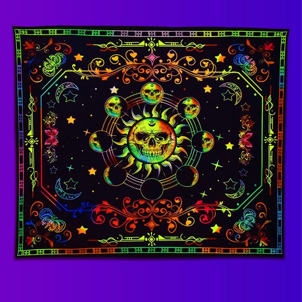 Trippy Mushroom Forest Blacklight Tapestry 2D Flat Printed UV Reactive Peach Skin Fluorescent Wall Hanging Bedroom Room Decor