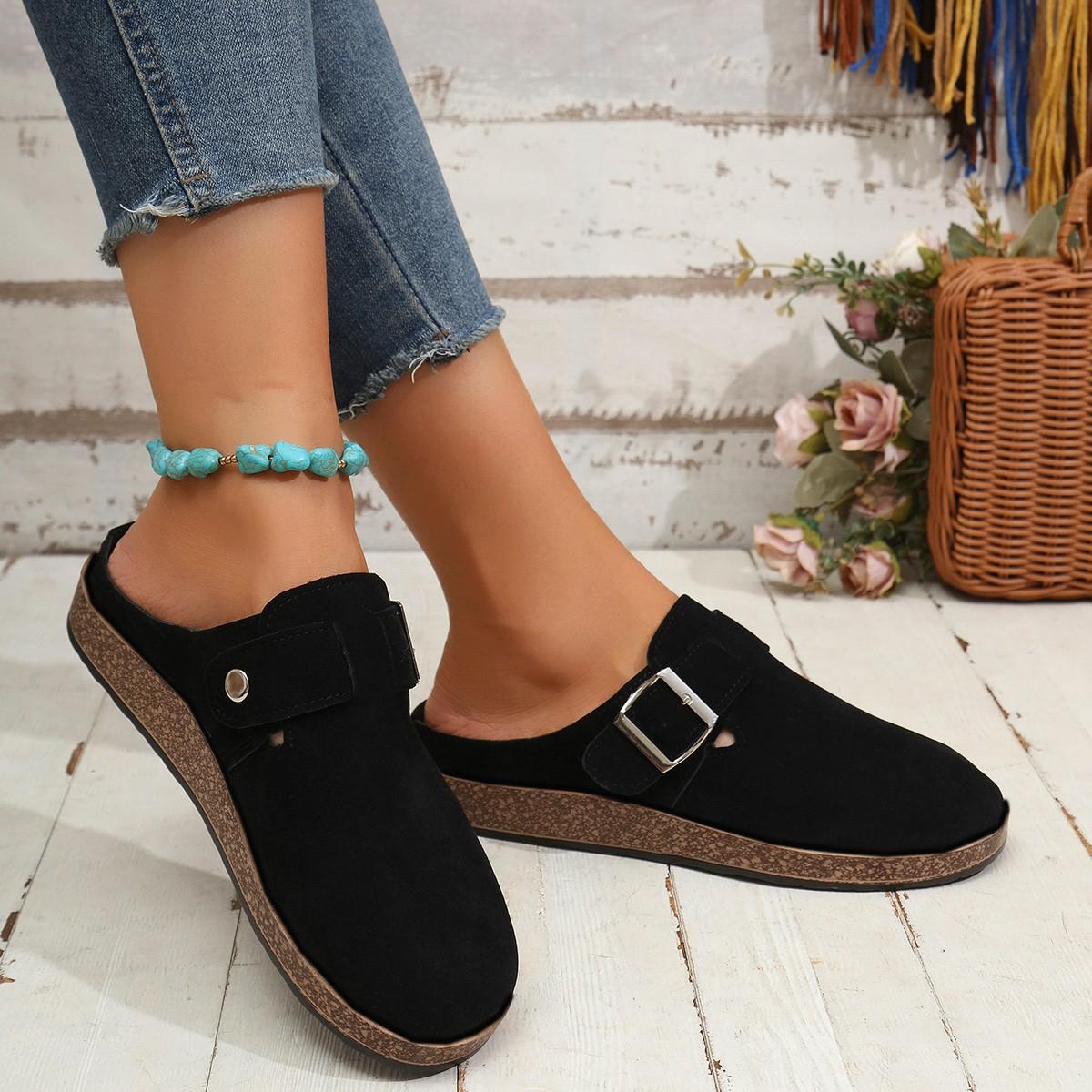 

Большие размеры тапочки Boken с одной педалью женские 2024 осень и зима новые большие размеры тапочки-мешки модные 36 чёрный