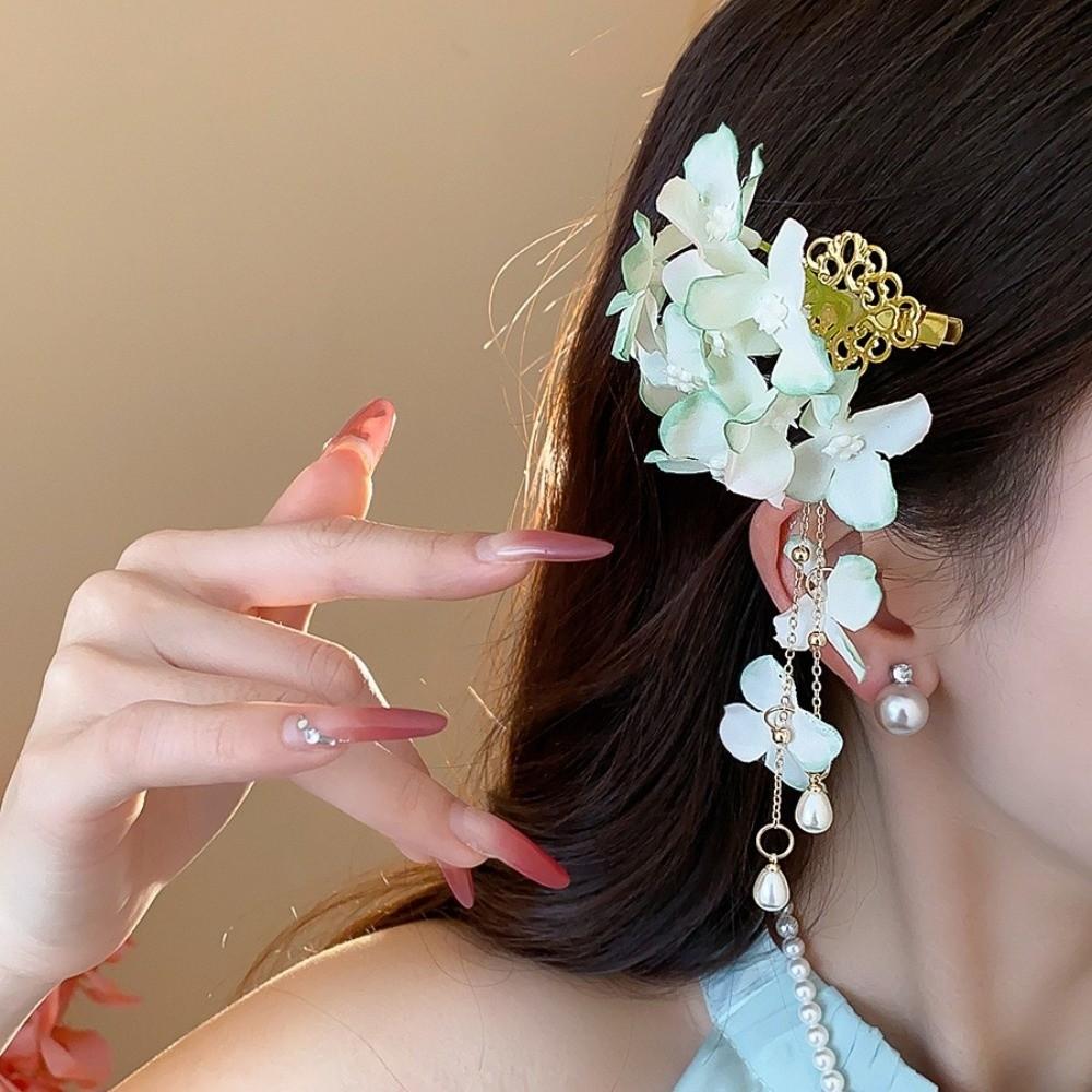 Fabric Flower Hairpin Imitation Pearl Chinese Style Hair Clip Fairy Hanfu Hair Accessories Party