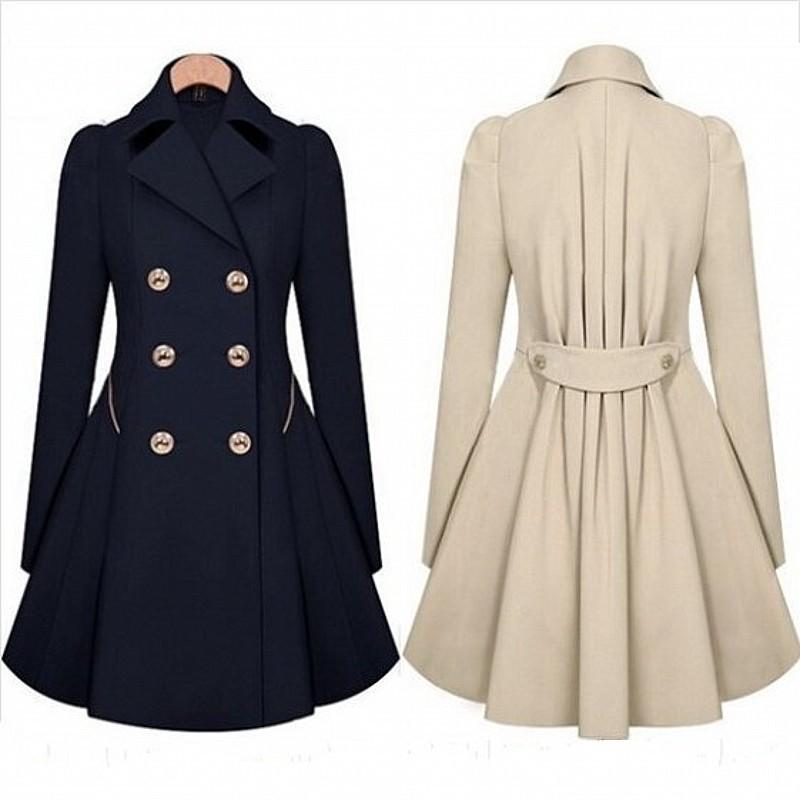 European & American Style Slim Fit Mid-Length Plus Size Women's Spring/Autumn Trench Coat