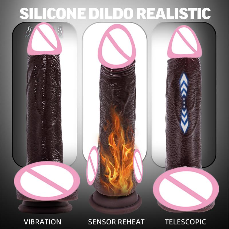 Realistický dildo vibrátor pro ženy Sexuální hračky Hřející Velký penis Dálkové ovládání Penis Teleskopické vibrátory Anální Ženský stimulátor 18