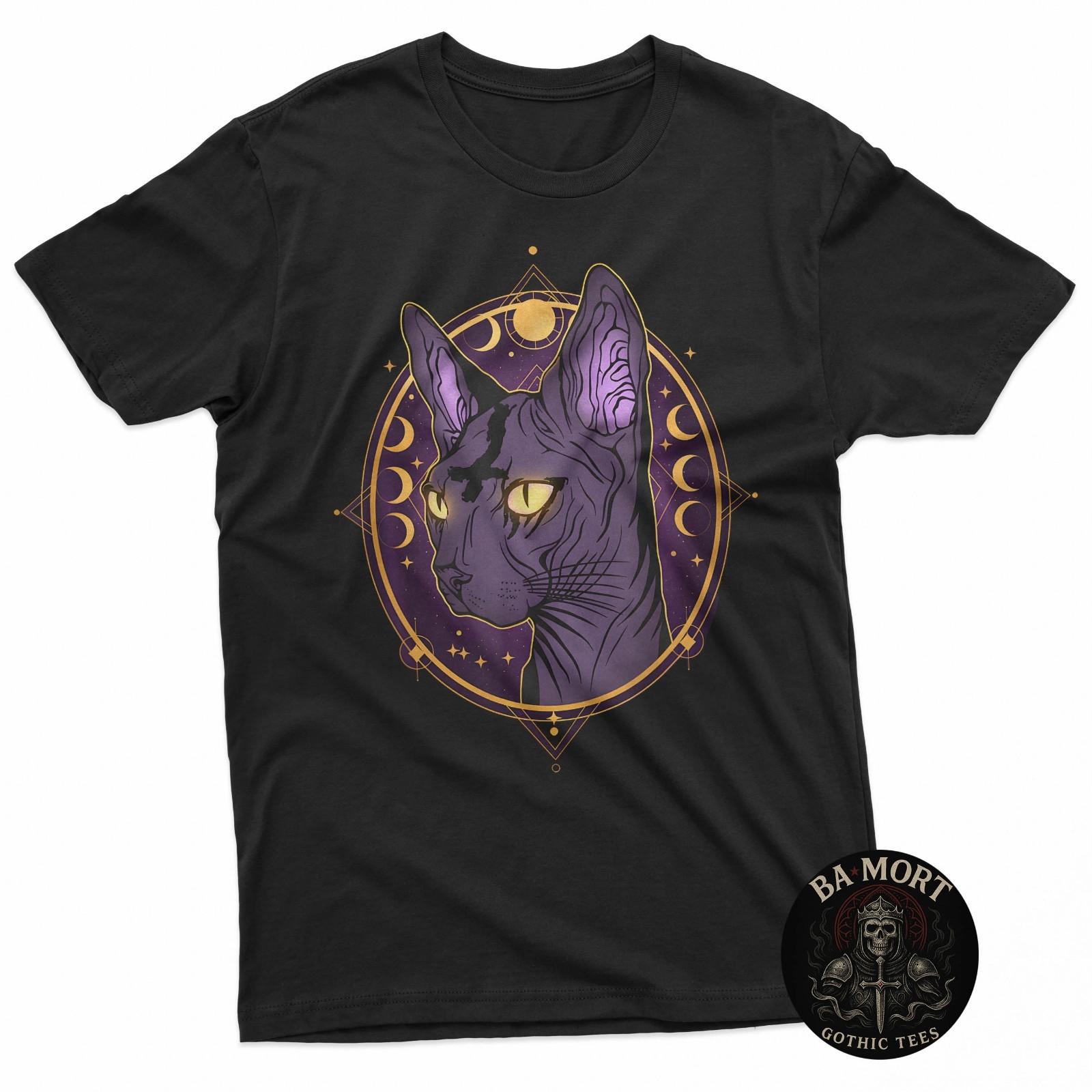 Celestial Sphynx Cat Art Moon Phases Witchy Goth T-Shirt Unisex T-Shirt S