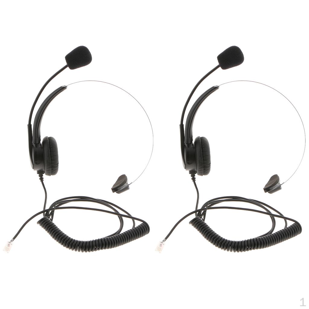 2x Call Center Monaural Office Phone Headset Cable RJ9 Plug for