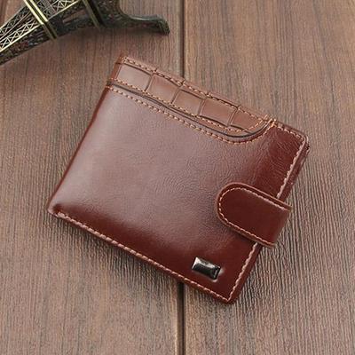 2023 New Premium PU Leather Vintage Men's Short Wallet Card Holder Fashion Buckle Inner Zipper Solid Color Men's Wallet