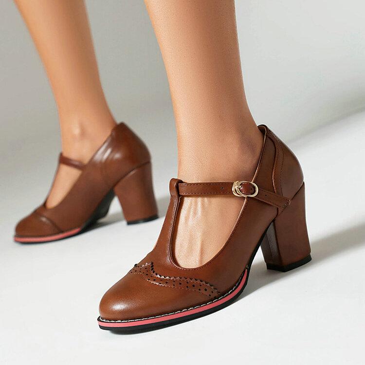 

Spring and Autumn British Style Women s Single Shoes Round Head Thick Heels with High Heels Retro Women s High Heels Single Shoes 35