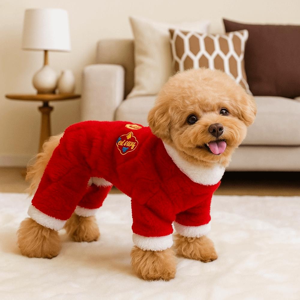 Warm Winter Dogs Jumpsuit Velvet Dog Four Legged Pants Blessing Dog Plush Hoodies  Spring Festival