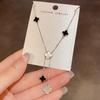 Schwarz Weiß Klee Lariat Halsketten Set – Gold/Silber Y-förmiger Glücksschmuck, Elegantes Geschenk für Frauen