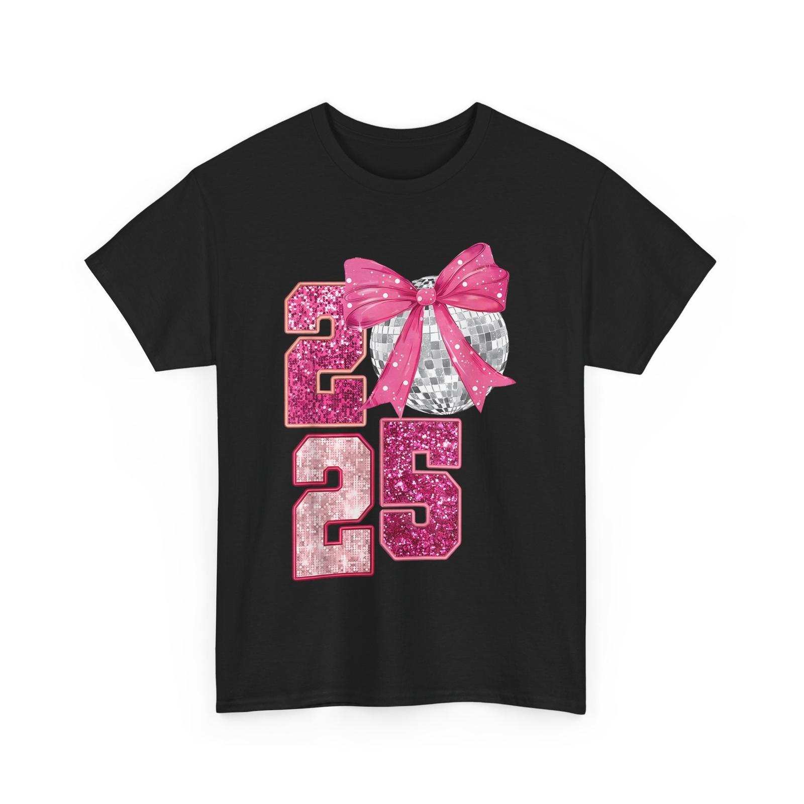 Happy New Year 2025 Disco Ball Pink Coquette Bow Family T-Shirt Mens Womens Tees Top S