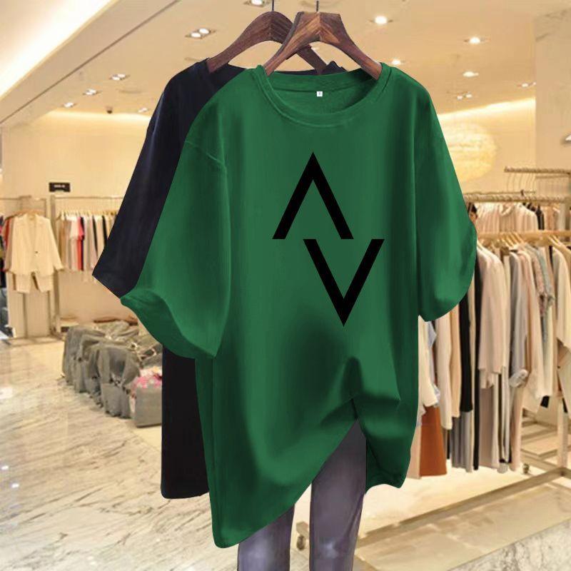 Loose Casual Cotton Women's T-shirt with Elegant Printed Short Sleeved Clothing, Y2K 6XL Basic Sweater, Summer Round Neck Top