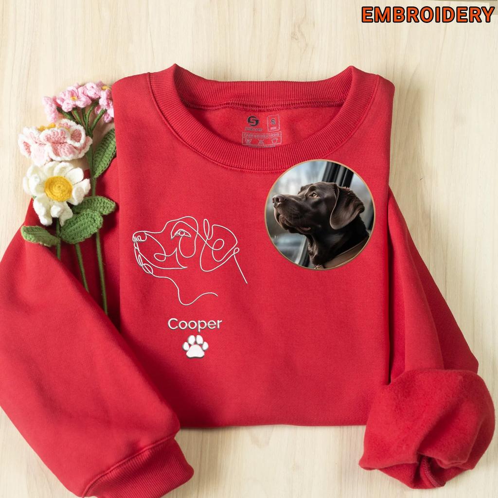 Custom Pet Portrait Line Art Embroidered Hoodie Personalized Dog Cat Face Embroidery Pullover Hooded Sweatshirt XS-4XL