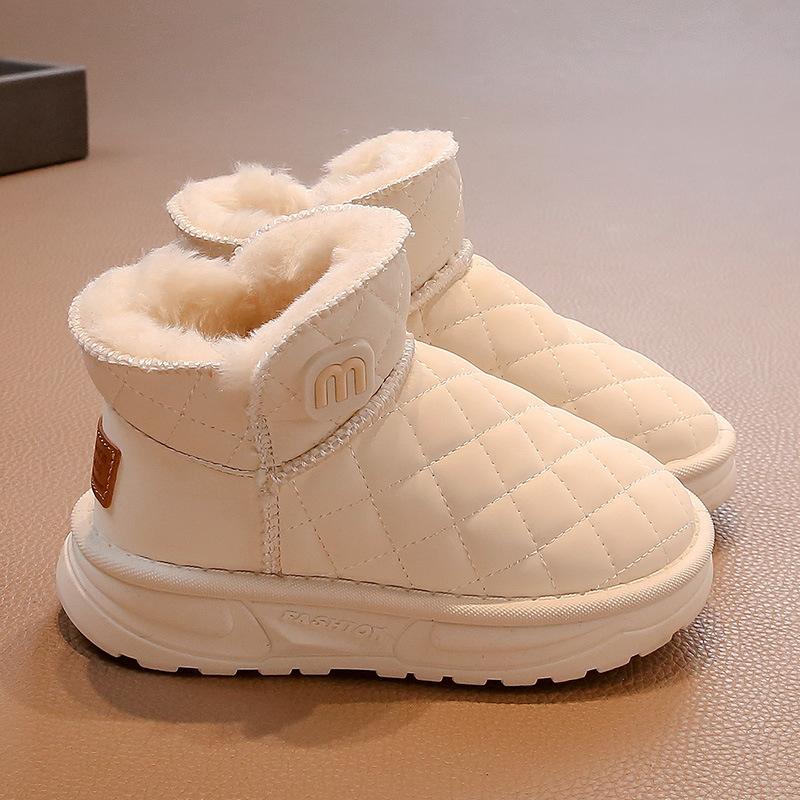 Girls' Plush and Thick Snow Boots Children's Warm Cotton Shoes Boys' Black Fur Short Boots
