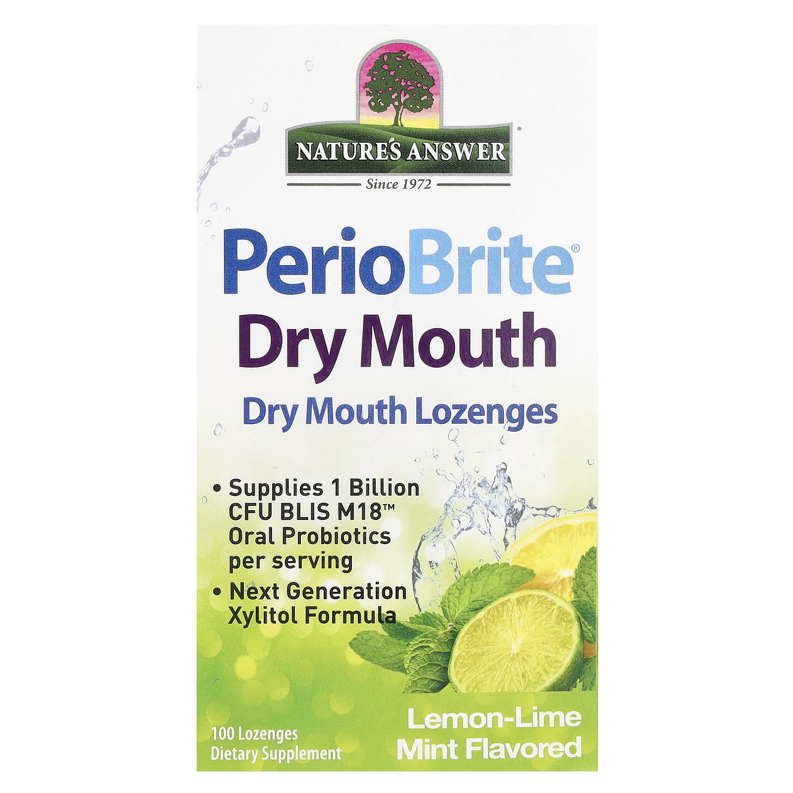 

Nature s Answer, PerioBrite® Dry Mouth, лимонно-лаймовий та м ятний, 100 льодяників