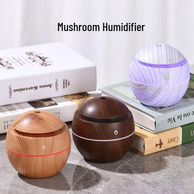 Kreativer Kugel-USB-Luftbefeuchter mit Holzmaserung in Pilzform, mit farbigem Licht und leiser Aromatherapie
