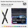 12/48 Metallic Colors Acrylic Paint Markers Dual Tip Pens for Rock Painting Wood Canvas Stone Glass Ceramic Art Supplies Languo