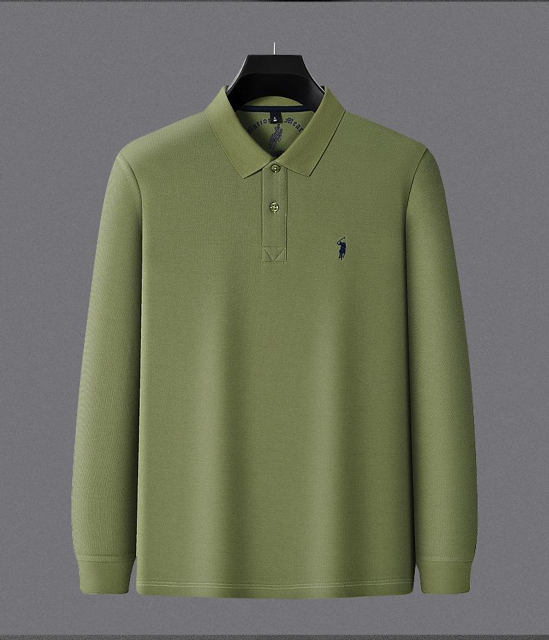 Python Dragon Herren Langarm-Polo aus doppelseitigem Piqué-Baumwollstoff mit gesticktem Umlegekragen