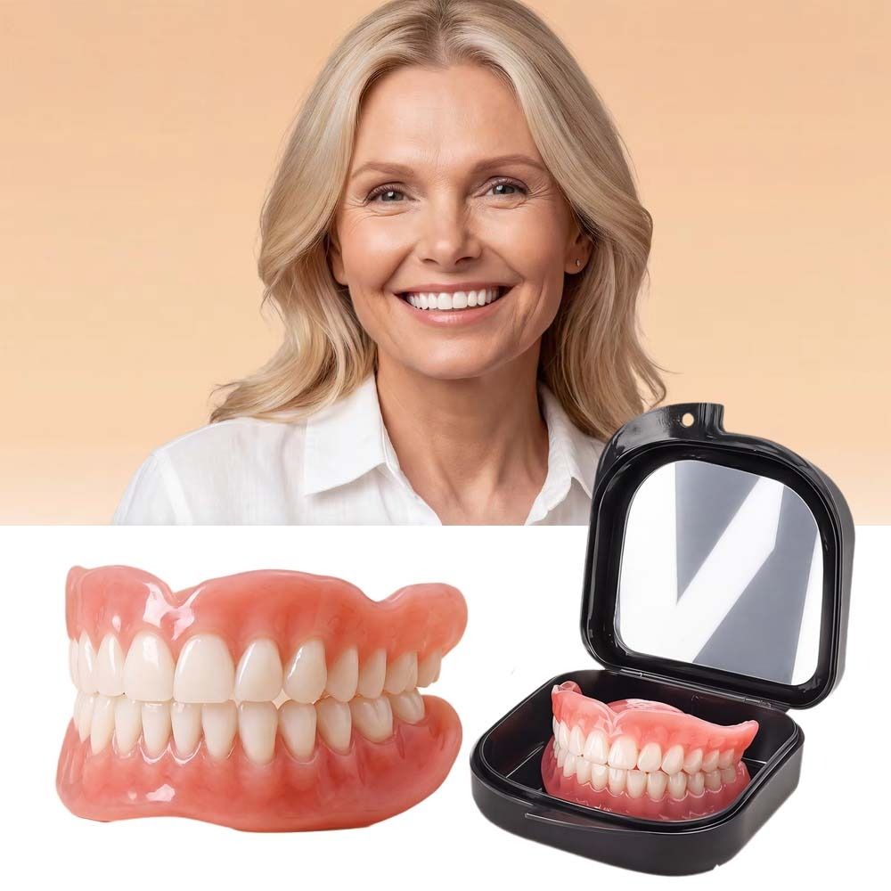 Bright Smi Full Mouth Silicone Dentures Soft All-Day Comfort Teeth for Seniors