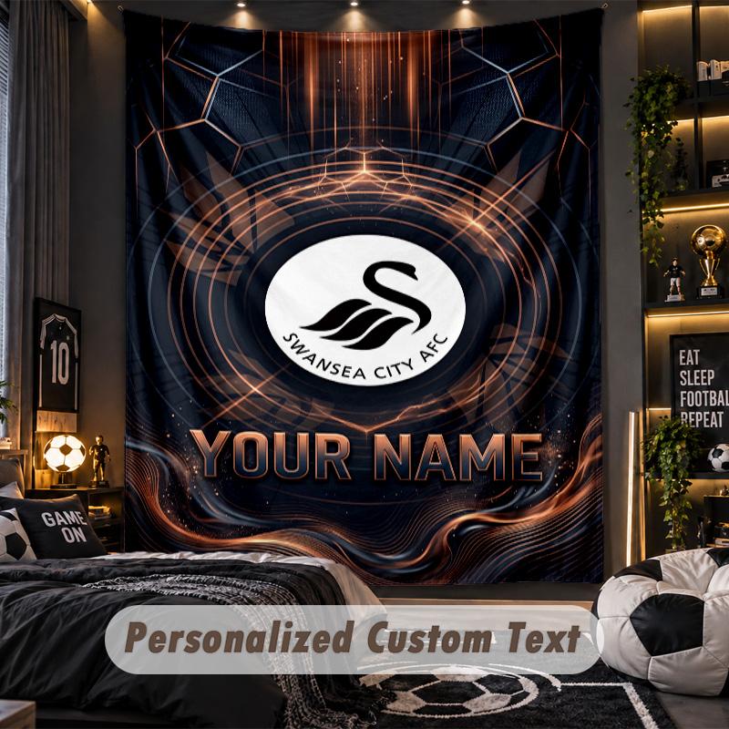 TapestrySwansea City FC Custom Name Text Personalized Wall Hanging Tapestry Home Wall Decor