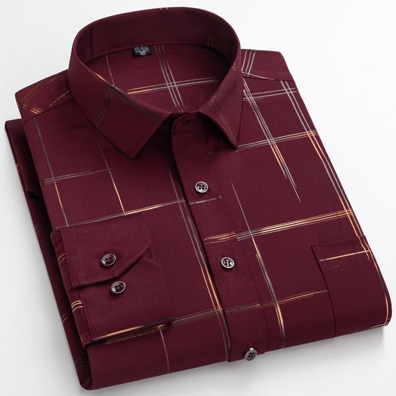 Stripe Print Casual Button Up Long Sleeve Easy-Care Shirt With Chest Pocket, Slightly Stretch Men's Semi-formal Dress Shirts
