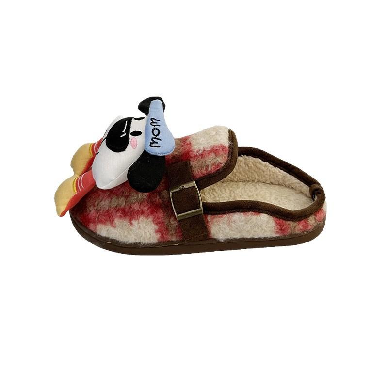 Thick-soled Fluffy Slippers 2025 New Cartoon Cute Puppy Versatile Casual Non-slip One-pedal Cotton Slippers Women