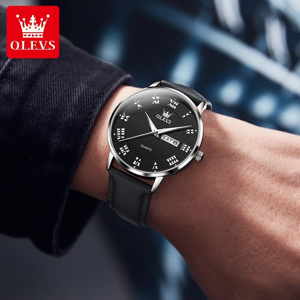 OLEVS 2920 Original Brand Quartz Watch for Man Calendar Leather Strap Waterproof Luminous Men's Busienss Dress Wristwatch
