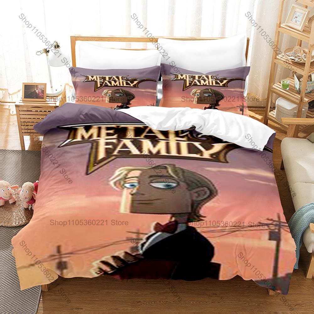 Cool Metal Family 3Pcs Bedding Set Cartoon Kpop Duvet Cover Pillowcase Bed Set Single Twin Full Queen King Size Home Bedroom Dec