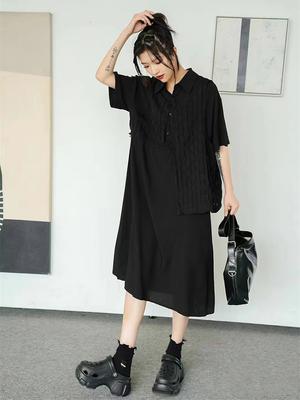 Asymmetrical Patchwork Dress Solid Color Casual New Loose Women WLD20146