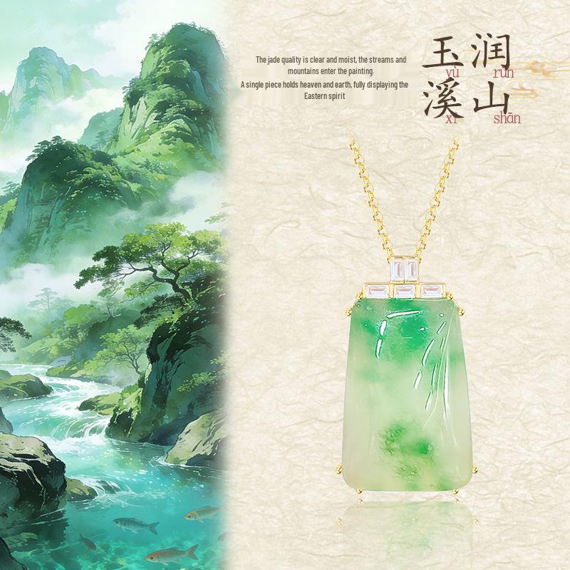 Chinese Style Gold-Plated Imitation Jade Pendant Necklace for Men and Women