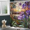 Serene Sunset Lake Shower Curtain - Digital Stained Glass, Mosaic Art, 70.8x70.8In, Polyester, 12 Hooks, Machine Washable