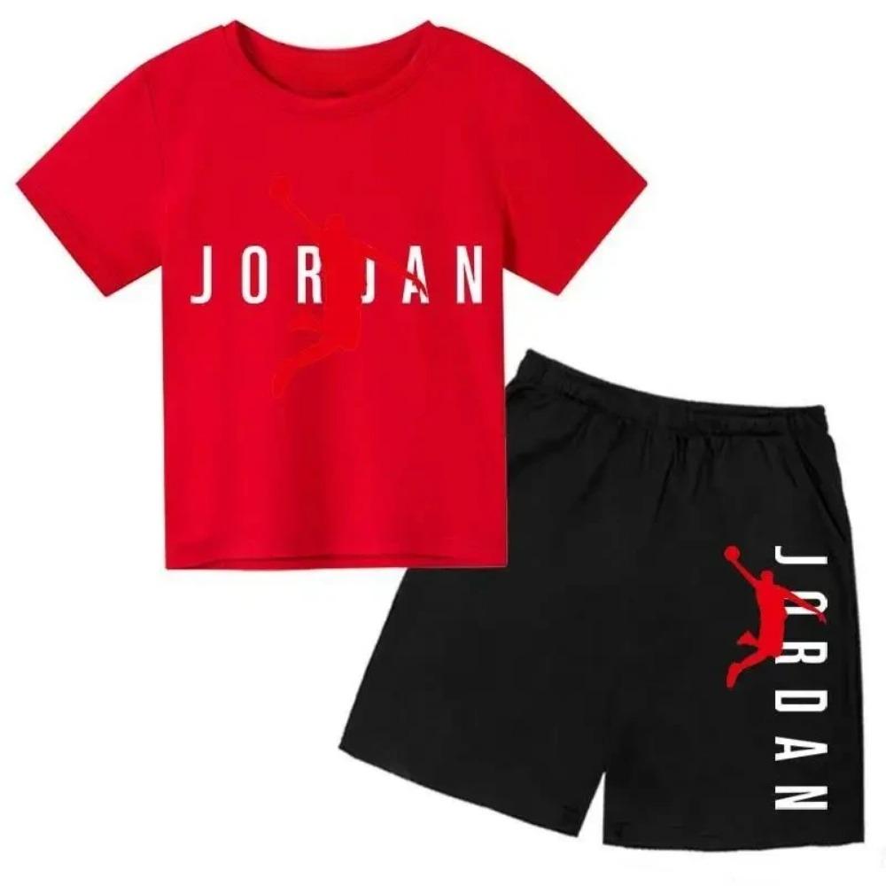 Set Estivo 2 Pezzi T-shirt a Maniche Corte con Stampa Lettere del Brand + Pantaloncini per Bambini e Bambine Set Casual alla Moda