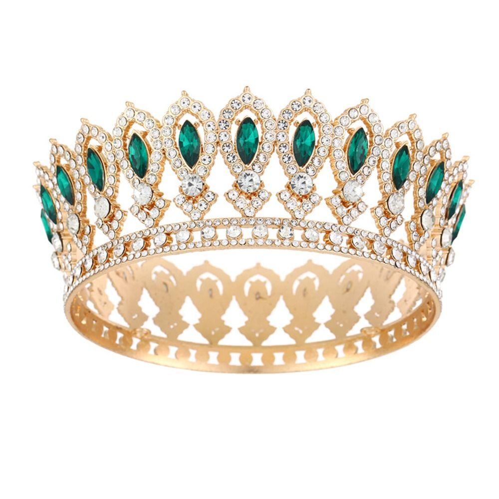 Round Baroque Pageant Crowns European Bridal Wedding Crowns Princess Queen Tiara  for Women