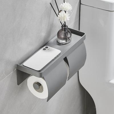 Tuqiu Gray Toilet Paper Holder Shelf With Tray Aluminium Tissue Holder Wall Hanging Tissue Hanger Black Toilet PaperRoll Holder