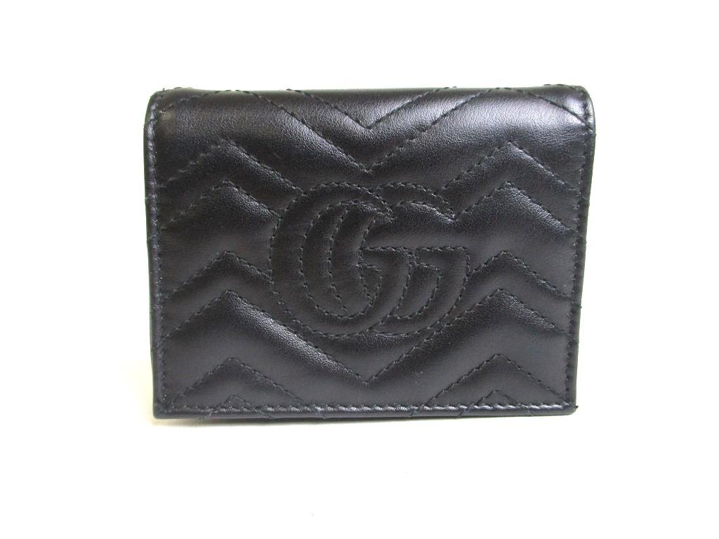 Authentic GUCCI GG Marmont Black Leather Bifold Wallet Compact Wallet #a451  Refurbished