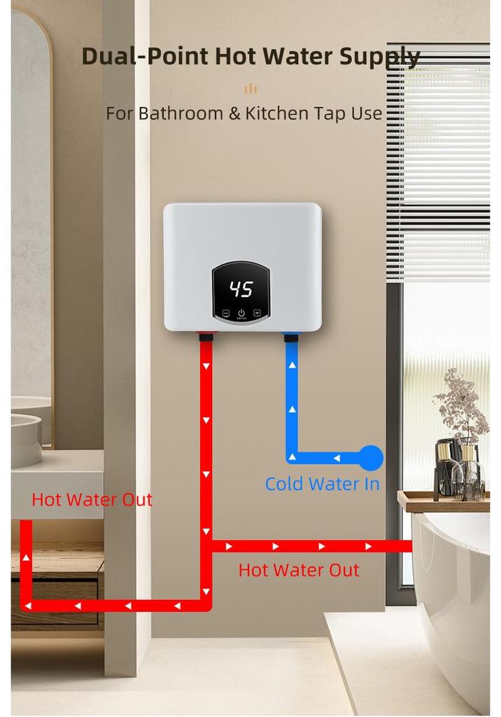 220V 5500W Instant Smart Electric Water Heater for Under-Counter Kitchen Use
