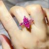 Pink Marquise 6-Carat Moissanite Three-Stone Ring with S925 Silver Inlaid European American Design