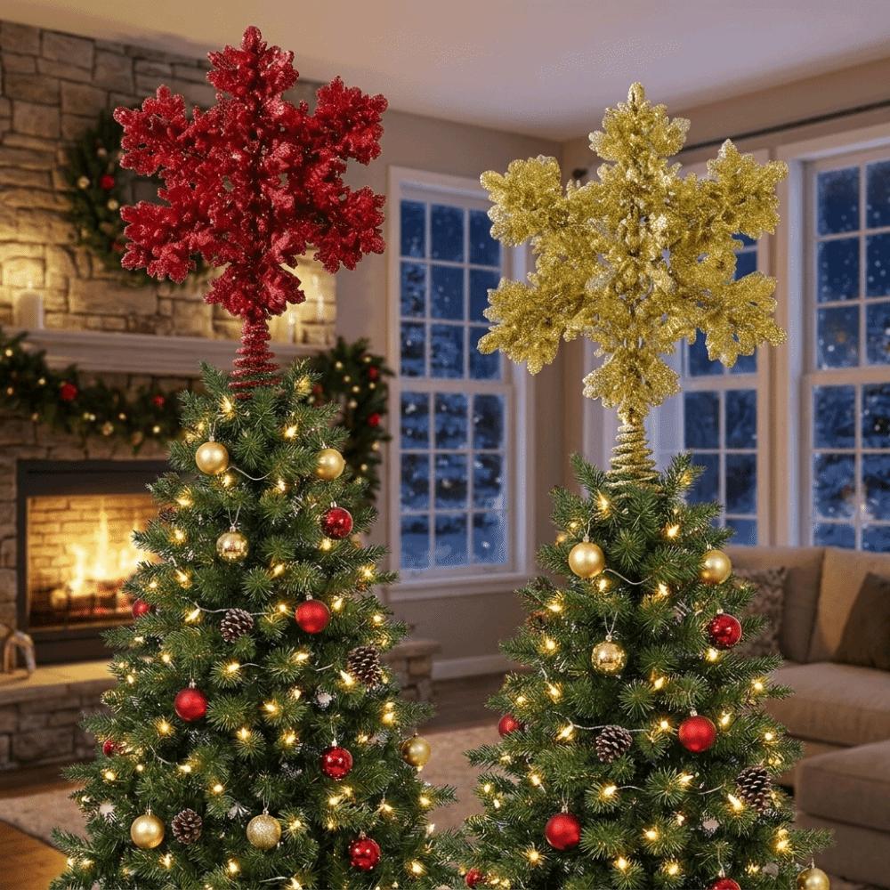 Glitter Powder Christmas Tree Topper Iron Xmas Tree Top Ornament Home Decor