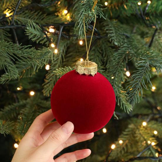 6Pcs Christmas Ball Ornaments Flocking Rustic Distressed Hanging Balls with Loop Farmhouse Xmas Decoration