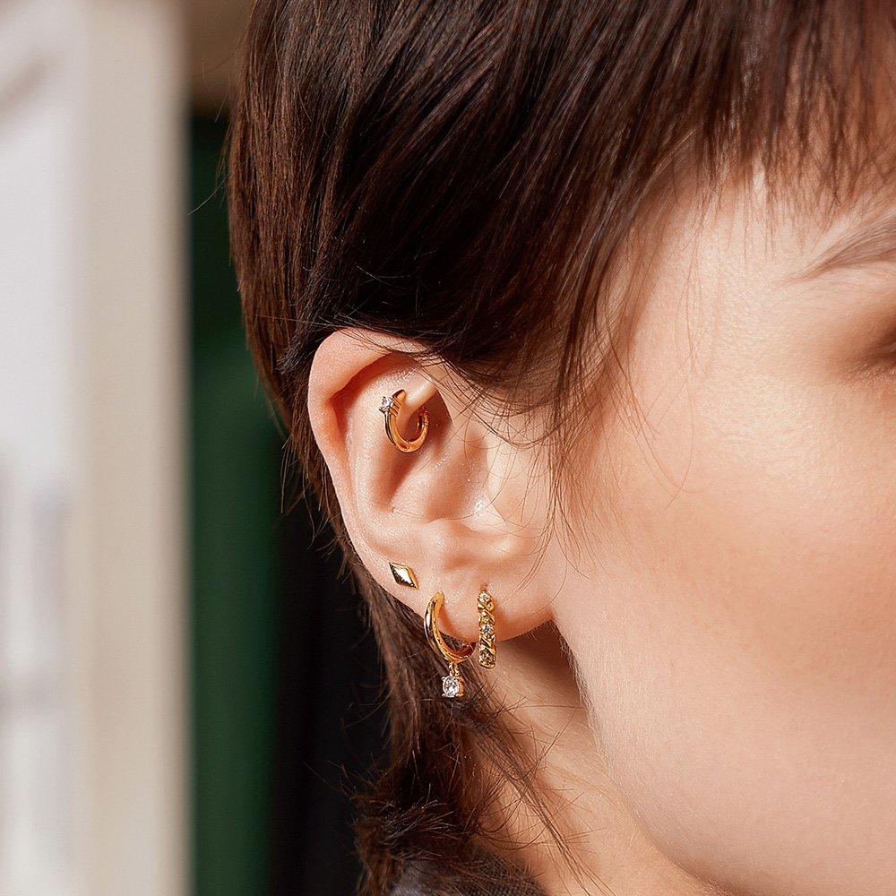 Gold Sparkle Stud 925 Silver Earrings E061-02G