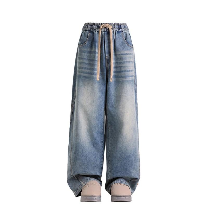 Plus Size Mens Jeans Design Fashion Embroidered Hem Heavyweight Casual Straight Leg Denim Pants