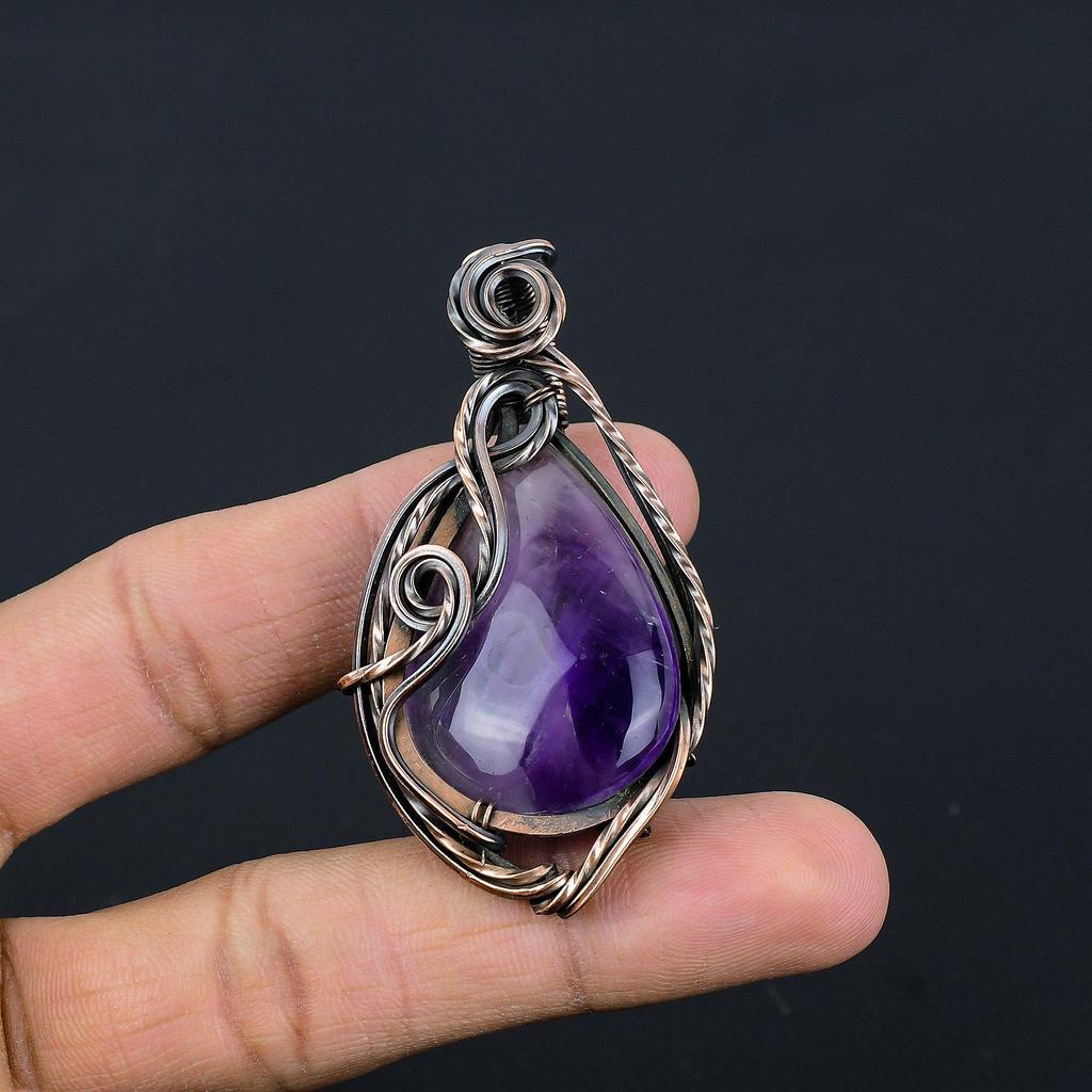 Amethyst Pendant Gemstone Jewelry, 999 Copper Wire Wrapped Pendant, Gift For Women Handmade Pendant