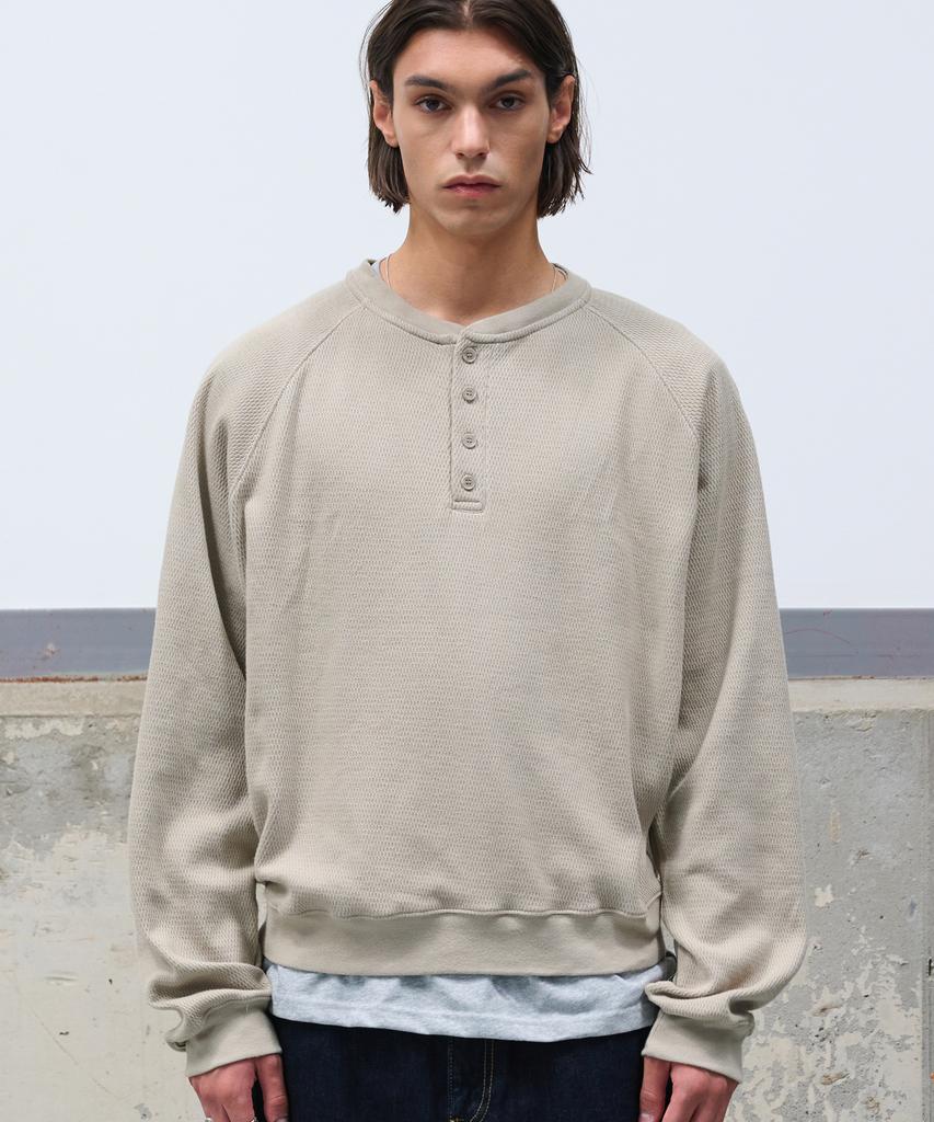 DOFFJASON Thermal Waffle Henley Neck Oatmeal