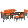 6 Pieces Rattan Garden Furniture Set with Dining Table and Cushions, Orange