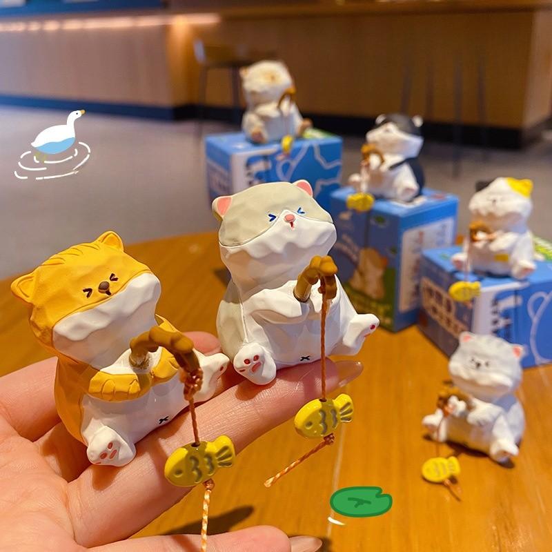 Resin Cat Art Toy With Fishing Motif For Wedding Or Birthday Gift