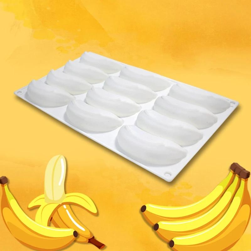12 Hohlraum 3D Bananen Silikonform zum Backen Schokolade Mousse Kuchen Eis Dessert Gebäckform Dekorierwerkzeuge