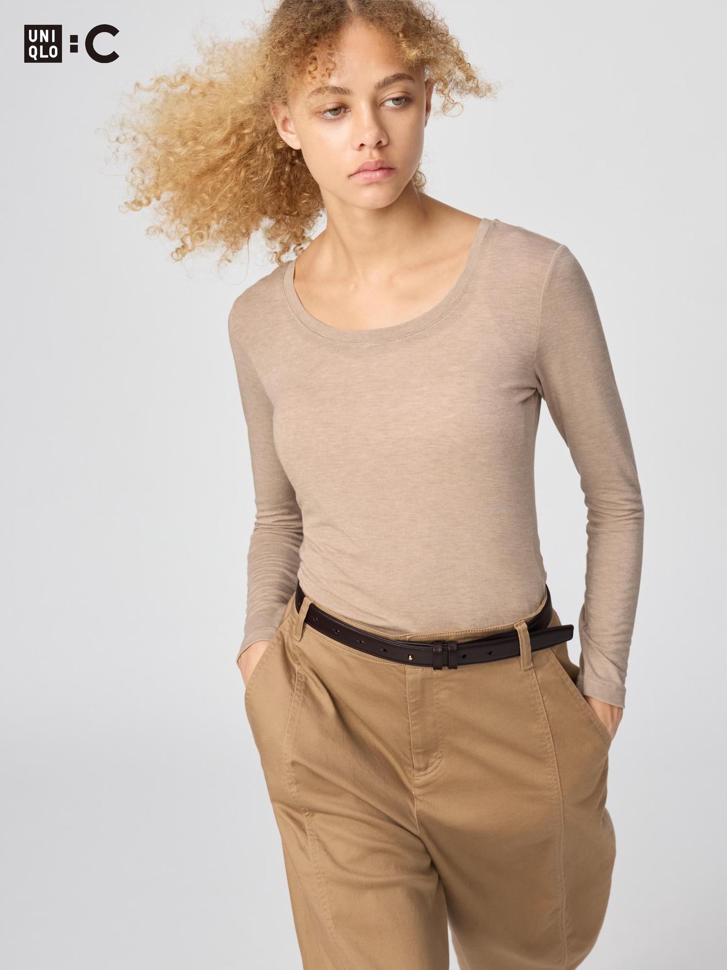 

Uniqlo HeaTTech Кашемир Смесь U-образный вырез Футболка с длинным рукавом exTra Warm 32 BEIGE/WOMEN M