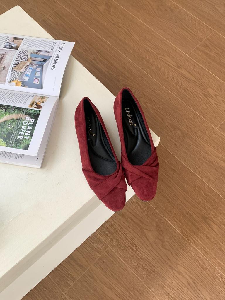 French small slope heel suede square head small single shoes women's shoes 2025 autumn new one-pedal commuter shoes work shoes