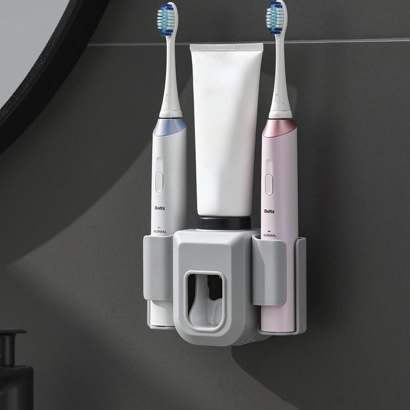 Couple Electric Toothbrush Holder Vanity Wall Mounted Toothpaste Dispenser Automatic Toothpaste Squeezer