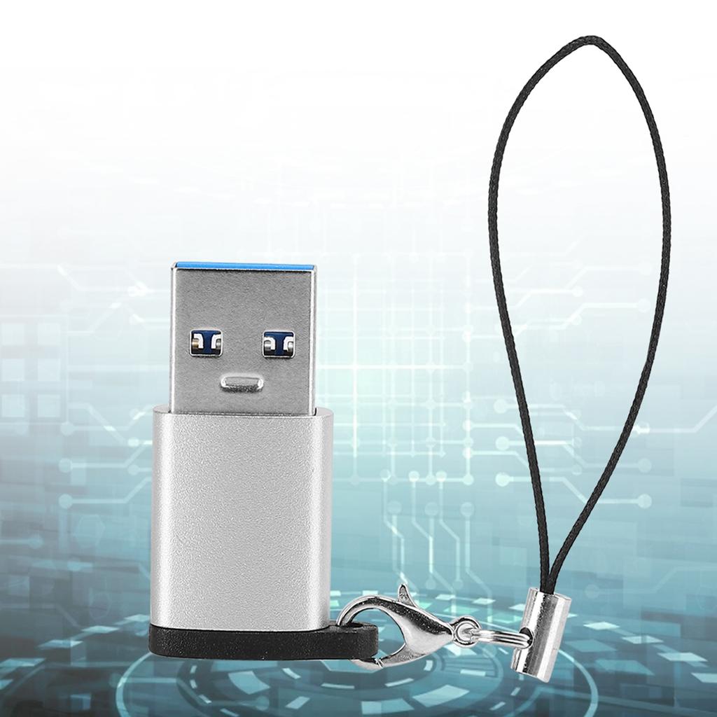 3Pcs USB3.0 to Type C3.1 Female Adapter Lanyard Electronic Transfer Connector(Silver +Lanyard )